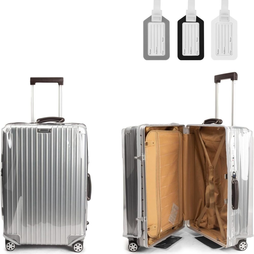 HOSTK Suitcase Cover Clear PVC Luggage Protector, Transparent Case with 3 Luggage Tags, No-removal Waterproof Cover for Travel, 20inches